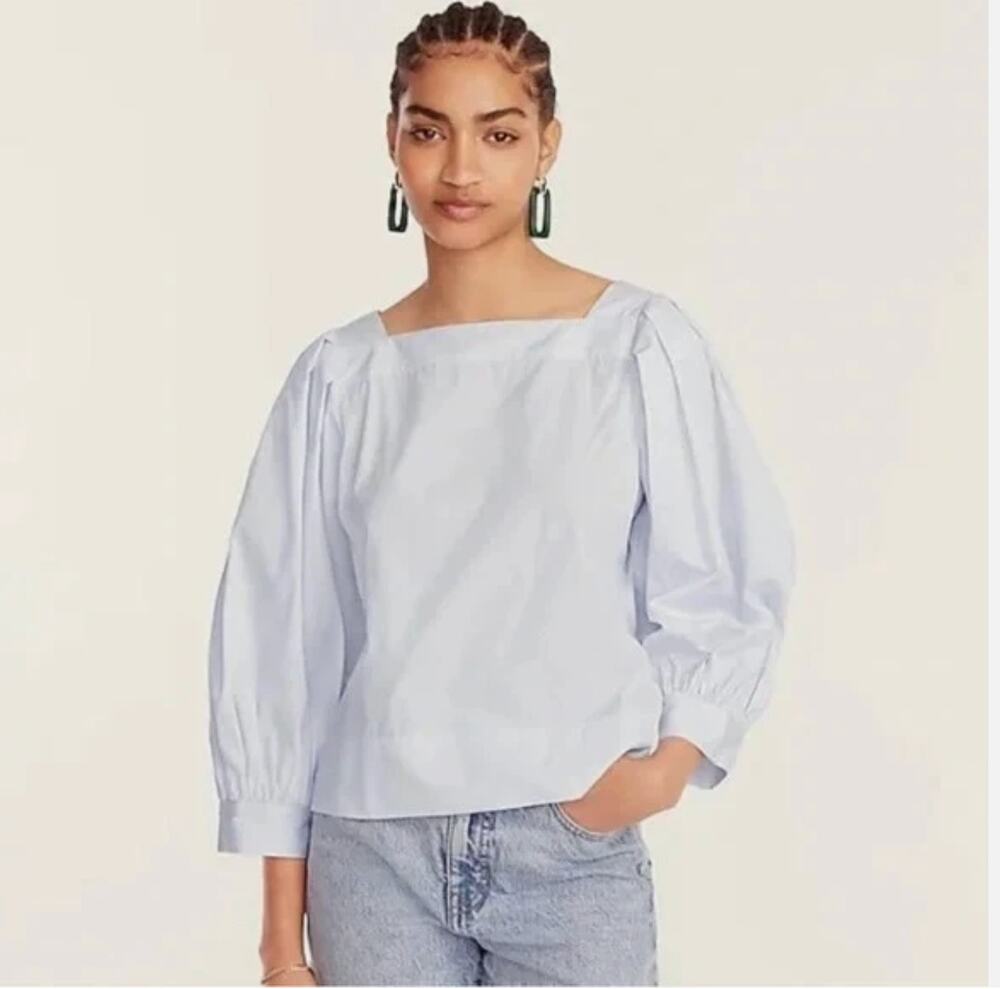 Thomas Mason for J Crew Square Neck Shirt Blue White Stripe XS NWOT